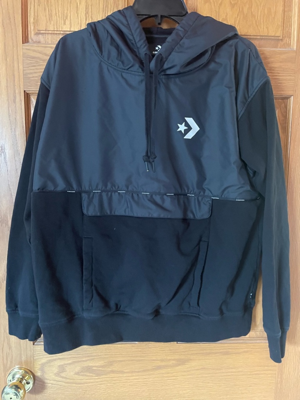 Converse Men’s Black Crewneck Pullover Hoodie with White Logo